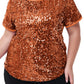 Anna-Kaci Women's Sequin Tops Plus Size Round Neck Sparkle Glitter Short Sleeve Party Tunic Blouse