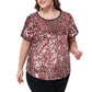 Anna-Kaci Women's Sequin Tops Plus Size Round Neck Sparkle Glitter Short Sleeve Party Tunic Blouse