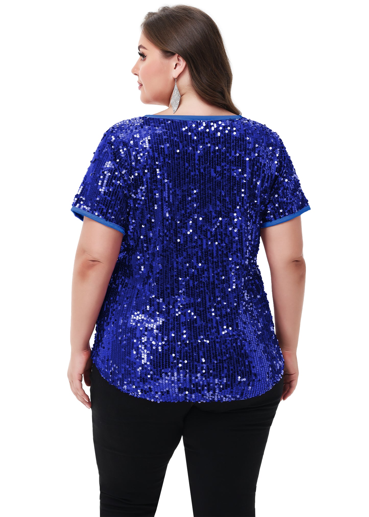 Anna-Kaci Women's Sequin Tops Plus Size Round Neck Sparkle Glitter Short Sleeve Party Tunic Blouse