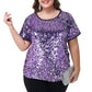 Anna-Kaci Women's Sequin Tops Plus Size Round Neck Sparkle Glitter Short Sleeve Party Tunic Blouse