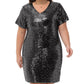 Anna-Kaci Women's Plus Size Short Sleeve Sequin Dresses V Neck T Shirt Shift Sparkle Dress