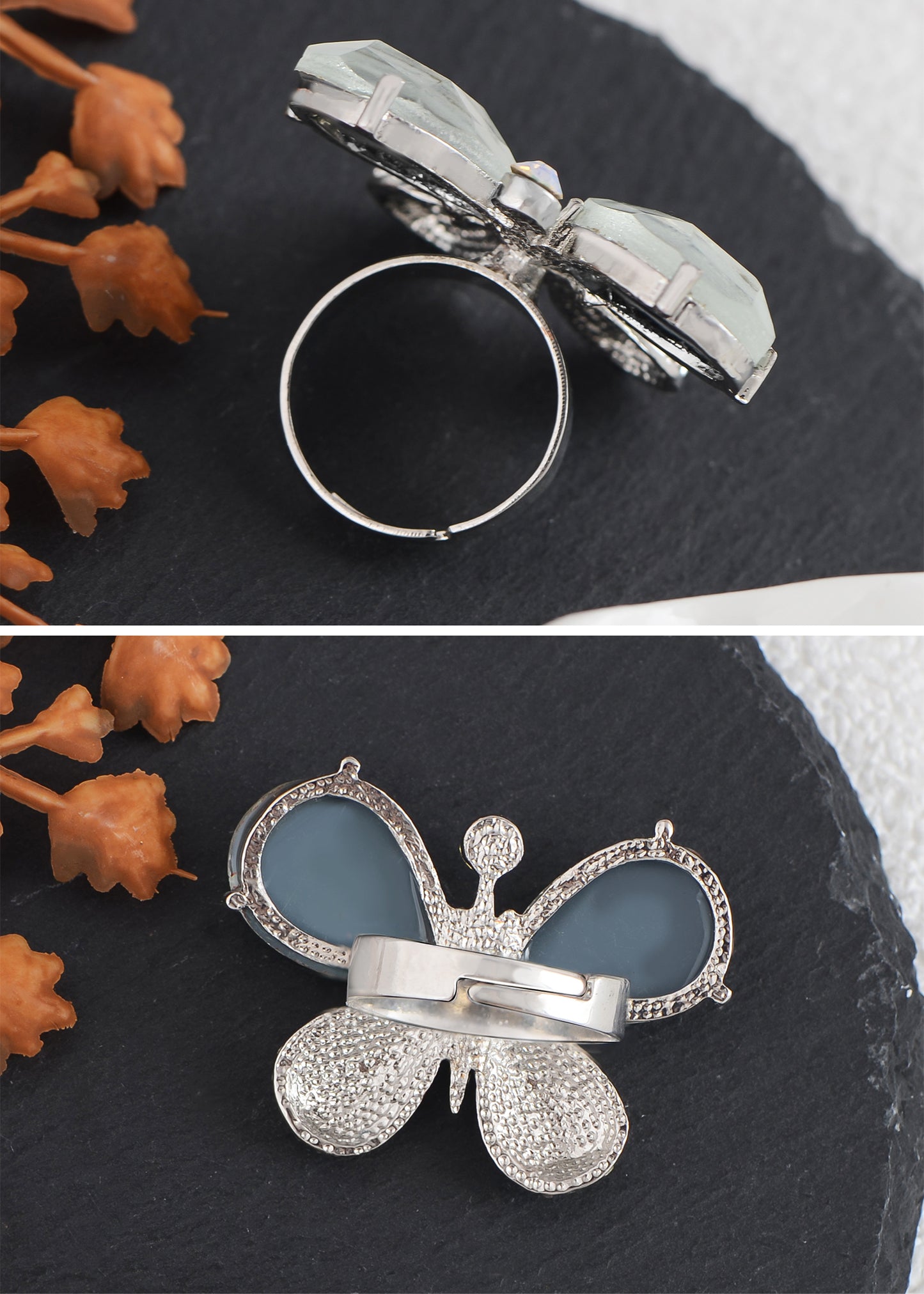 Abstract Butterfly Artsy Wing Encrusted Ust Ring