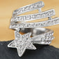 Alilang Women Silver Tone Shooting Star Ring with Clear Rhinestones and Wrap Band Design