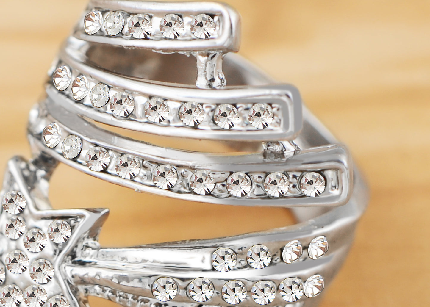 Alilang Women Silver Tone Shooting Star Ring with Clear Rhinestones and Wrap Band Design