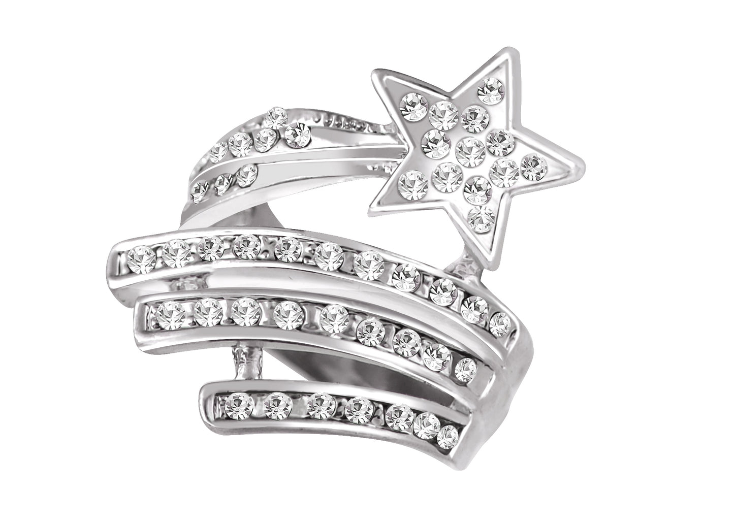 Alilang Women Silver Tone Shooting Star Ring with Clear Rhinestones and Wrap Band Design