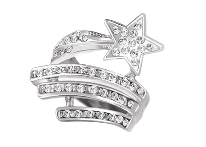 Alilang Women Silver Tone Shooting Star Ring with Clear Rhinestones and Wrap Band Design