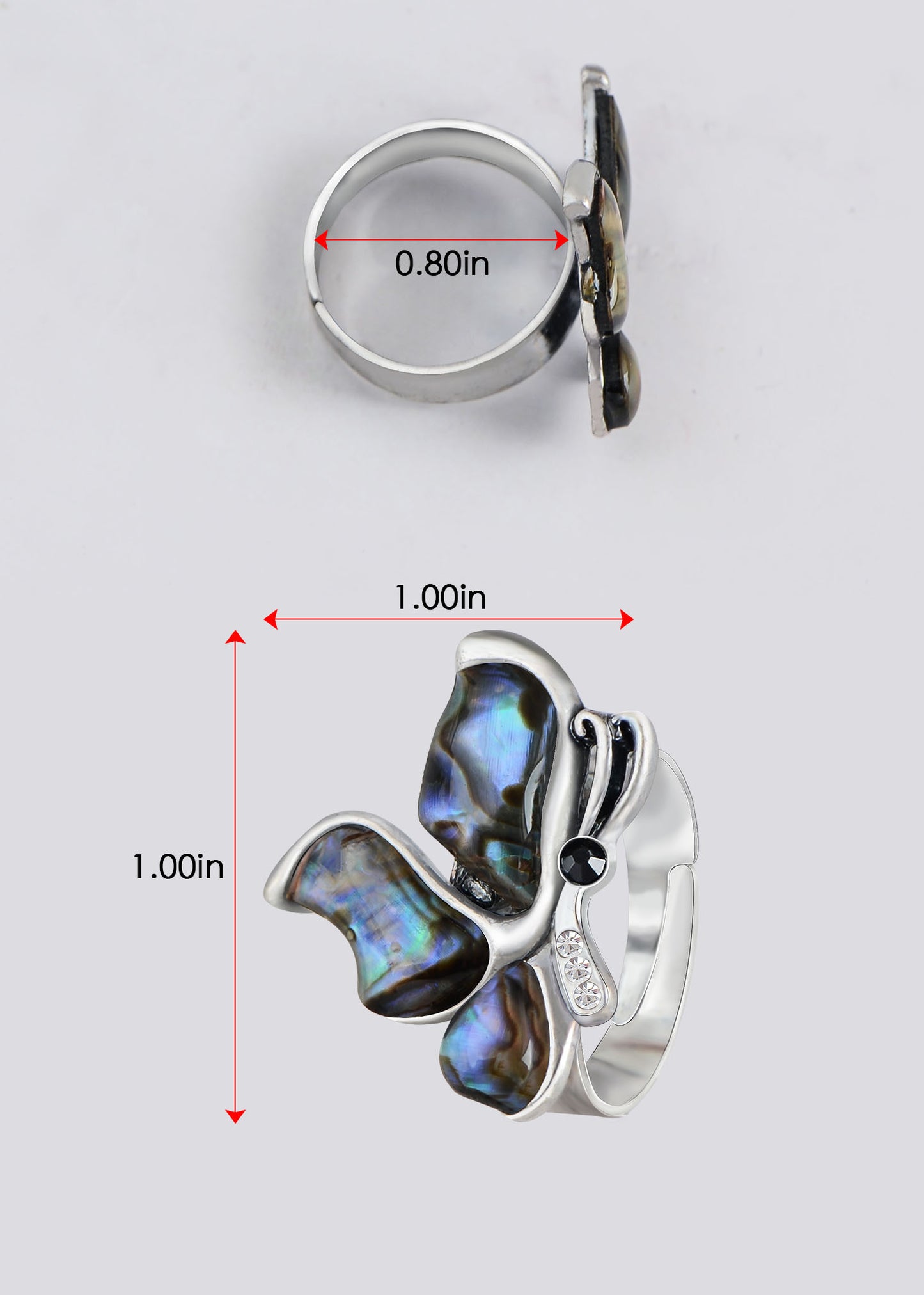 Shell Like Wing Butterfly Profile Rhine Ring