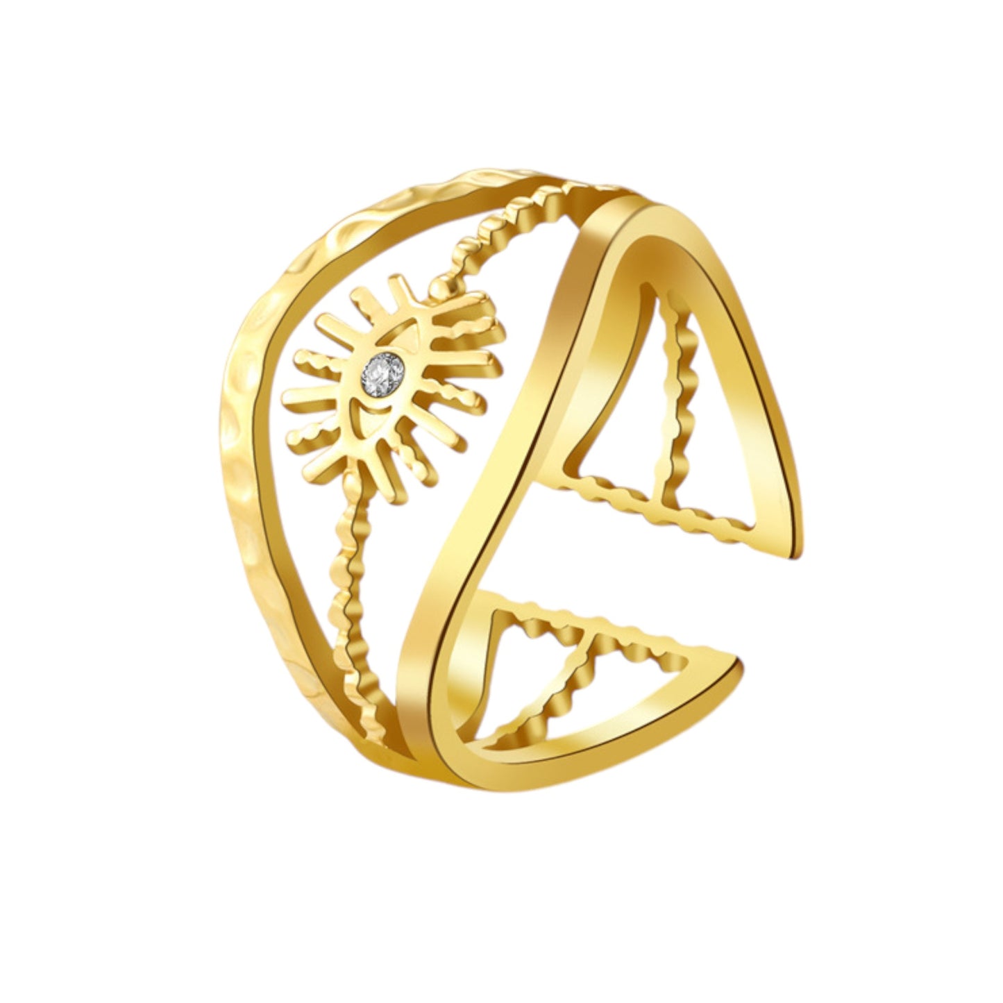 Alilang Palace Style Adjustable Chunky 18K Gold Open Ring Plated Hammered Dome Statement Jewelry