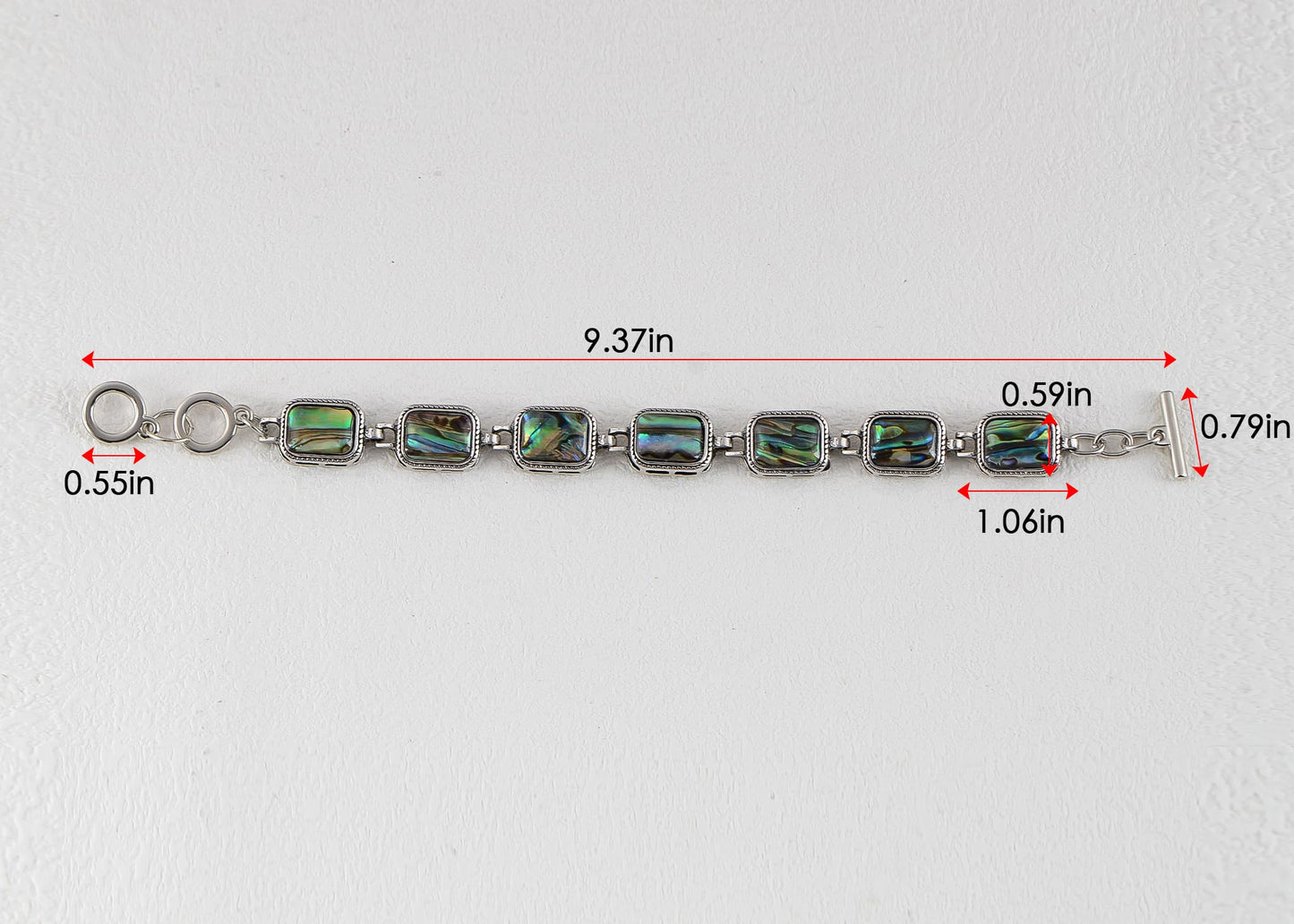 Alilang Natural Abalone Shell Bracelet Exquisite Retro Geometric Shape Silvery Tone Link Bracelet