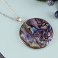 Alilang Silvery Tone Natural Abalone Shell Waterdrop Round Shape Pendant Necklace