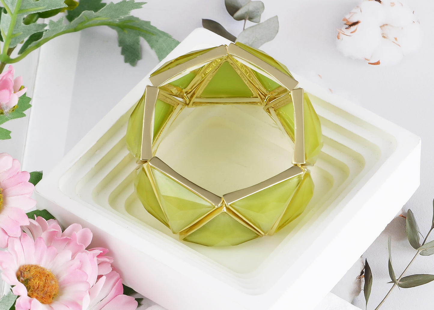 Mint Green Egyptian Pyramid Style Statement Bracelet With D Accents