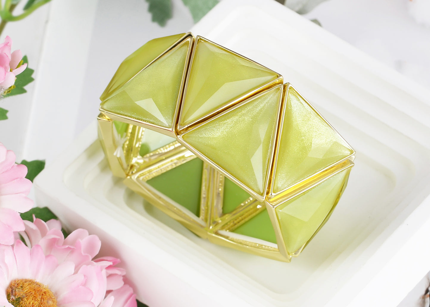 Mint Green Egyptian Pyramid Style Statement Bracelet With D Accents