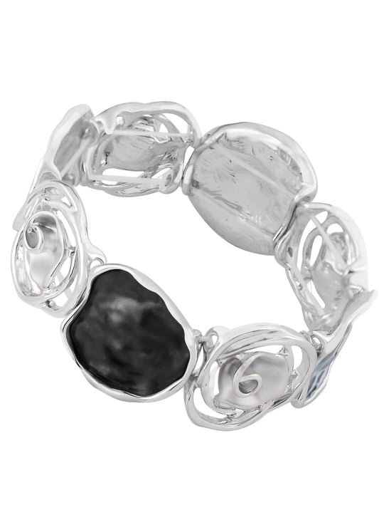 Alilang Hollow Out Rose Flower Stretch Bangle Enamel Painted Elastic Wide Bracelet for Brides Bridesmaid