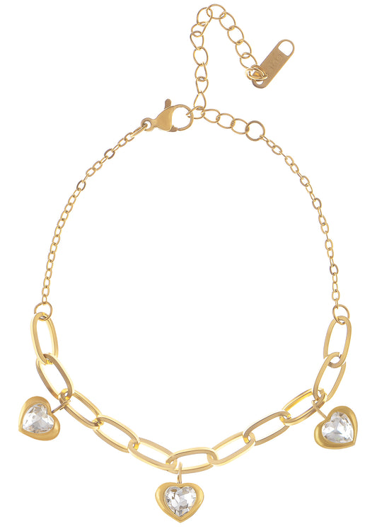 Alilang Golden Tone Sparkly Crystal Rhinestones Love Heart Chain Link Bracelet for Women
