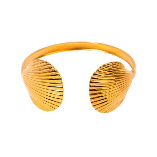 Alilang 18K Gold Elegant Gold Starfish and Shell Open Cuff Bracelet Bangle for Beach Lovers