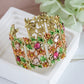 Alilang Women Gold Hollow Vintage Floral Crystal Rhinestone Enamel Flower Garden Bracelet Bangle Cuff