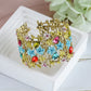 Alilang Women Gold Hollow Vintage Floral Crystal Rhinestone Enamel Flower Garden Bracelet Bangle Cuff