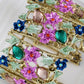 Alilang Women Gold Hollow Vintage Floral Crystal Rhinestone Enamel Flower Garden Bracelet Bangle Cuff