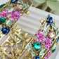 Alilang Women Gold Hollow Vintage Floral Crystal Rhinestone Enamel Flower Garden Bracelet Bangle Cuff
