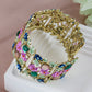 Alilang Women Gold Hollow Vintage Floral Crystal Rhinestone Enamel Flower Garden Bracelet Bangle Cuff