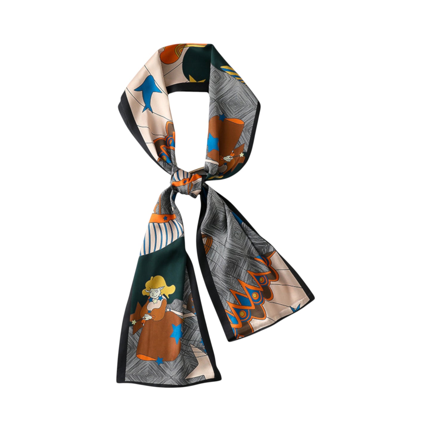 Anna-Kaci Women's Silky Rectangular Neck Scarf with Abstract Print Border Design for Versatile Styling