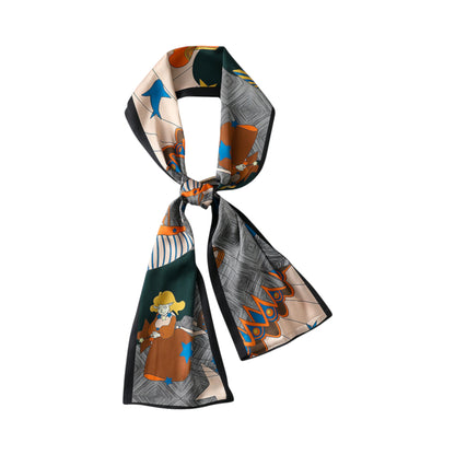 Anna-Kaci Women's Silky Rectangular Neck Scarf with Abstract Print Border Design for Versatile Styling