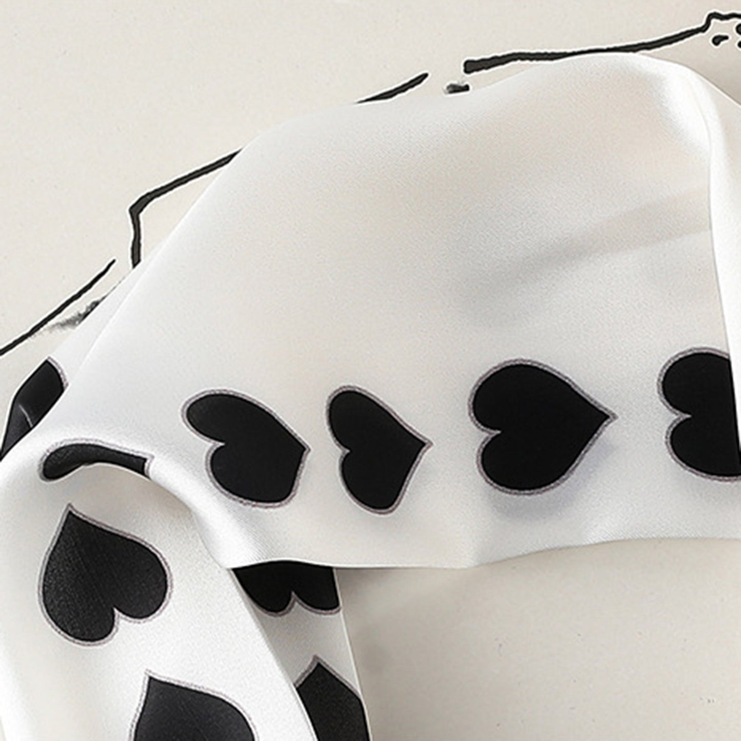 Anna-Kaci Women's Silky Square Neck Scarf with Black Heart Pattern for Hair and Bag Styling