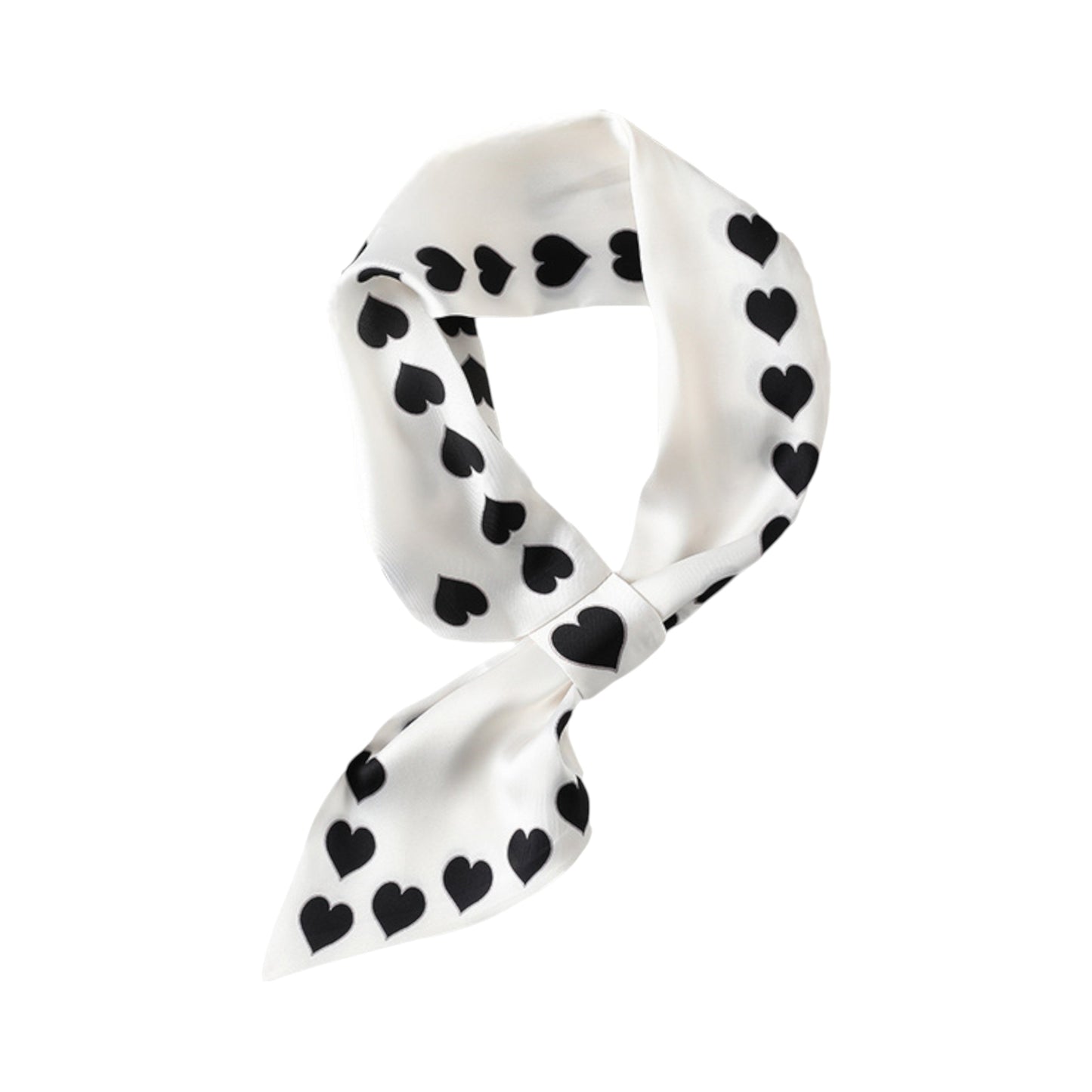 Anna-Kaci Women's Silky Square Neck Scarf with Black Heart Pattern for Hair and Bag Styling