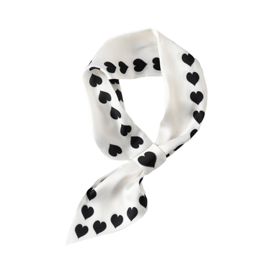 Anna-Kaci Women's Silky Square Neck Scarf with Black Heart Pattern for Hair and Bag Styling