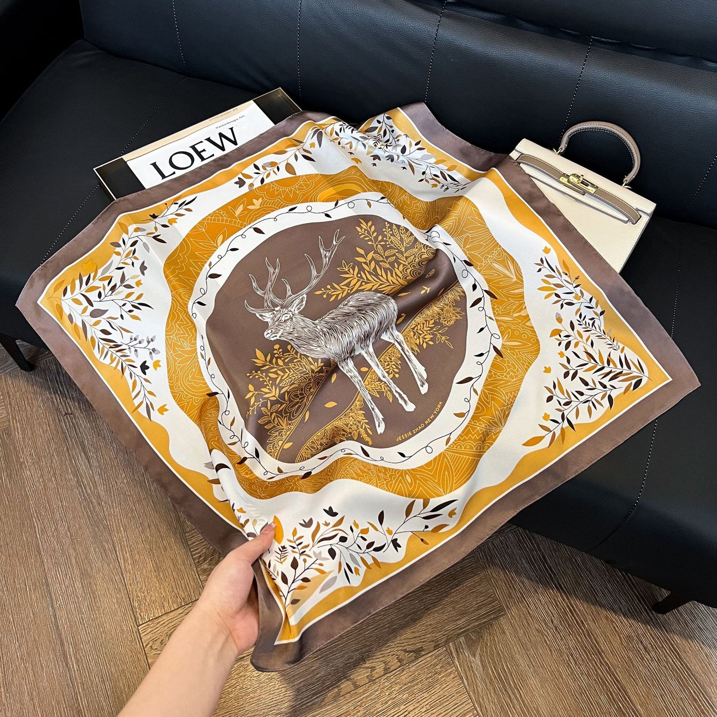 Anna-Kaci Women's Silky Square Neck Scarf with Abstract Floral Pattern for Hair and Bag Styling