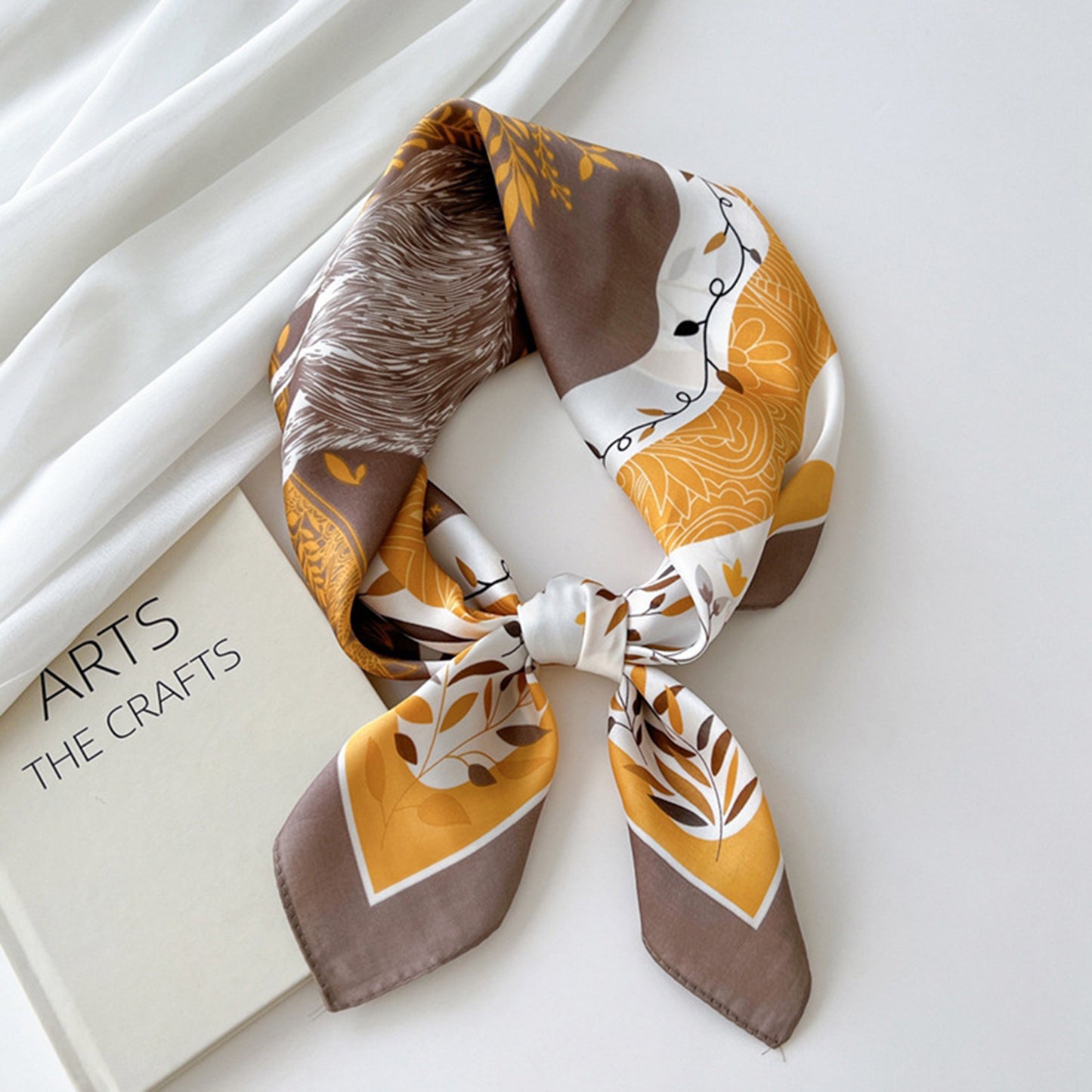 Anna-Kaci Women's Silky Square Neck Scarf with Abstract Floral Pattern for Hair and Bag Styling