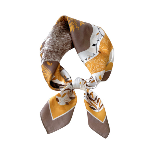 Anna-Kaci Women's Silky Square Neck Scarf with Abstract Floral Pattern for Hair and Bag Styling