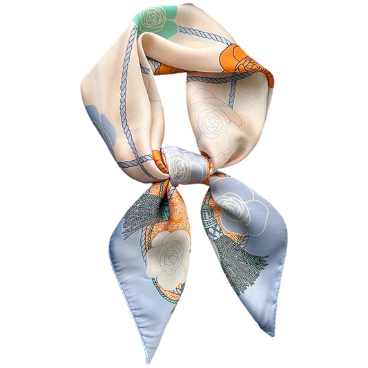 Anna-Kaci Women's Silky Square Scarf with Floral and Rope Print for Neck Hair or Bag Accessory