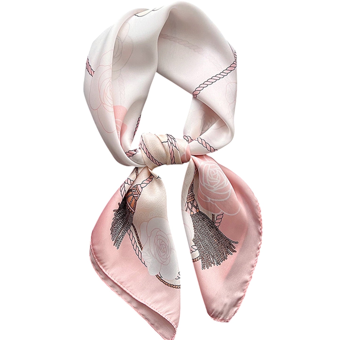 Anna-Kaci Women's Silky Square Scarf with Floral and Rope Print for Neck Hair or Bag Accessory