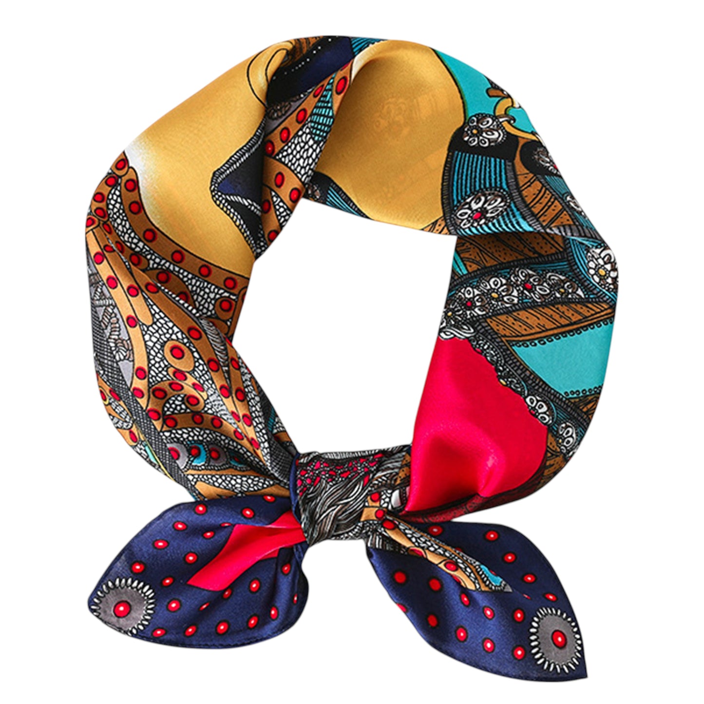 Anna-Kaci Women's Colorful Boho Patterned Satin Scarf with Abstract Print for Neck Hair or Handbag Accent