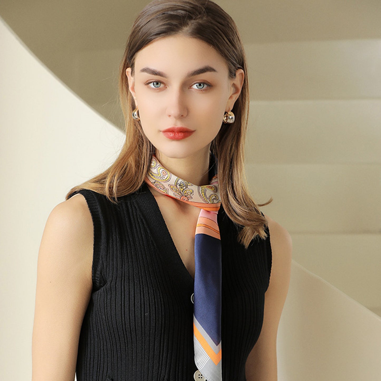 Anna-Kaci Women's Colorful Boho Patterned Satin Scarf with Abstract Print for Neck Hair or Handbag Accent