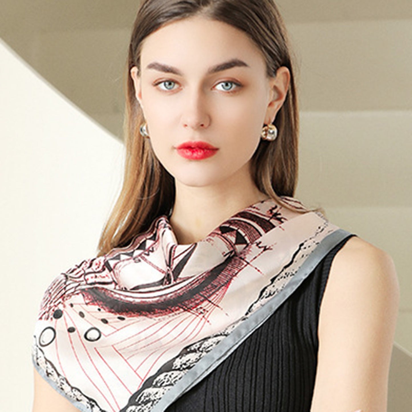 Anna-Kaci Women's Vintage-Inspired Satin Scarf with Artistic Print and Map Detail for Hair Neck or Bag Accessory