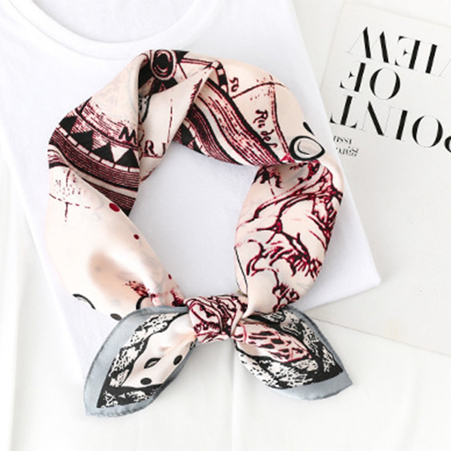 Anna-Kaci Women's Vintage-Inspired Satin Scarf with Artistic Print and Map Detail for Hair Neck or Bag Accessory