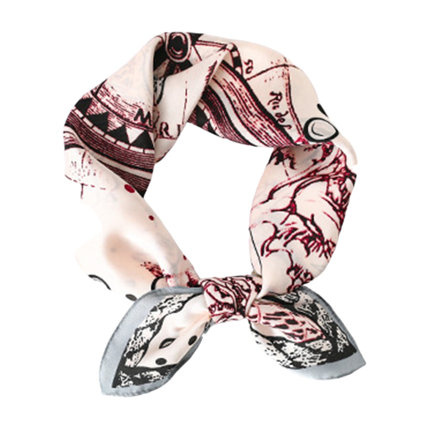 Anna-Kaci Women's Vintage-Inspired Satin Scarf with Artistic Print and Map Detail for Hair Neck or Bag Accessory