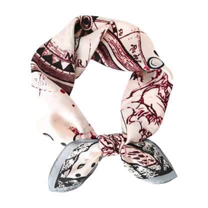 Anna-Kaci Women's Vintage-Inspired Satin Scarf with Artistic Print and Map Detail for Hair Neck or Bag Accessory
