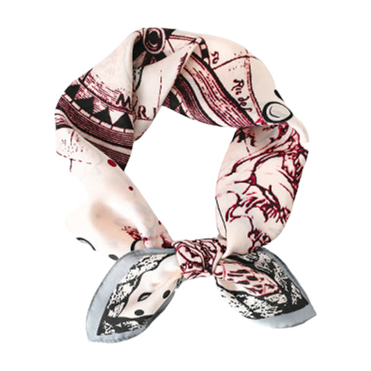 Anna-Kaci Women's Vintage-Inspired Satin Scarf with Artistic Print and Map Detail for Hair Neck or Bag Accessory
