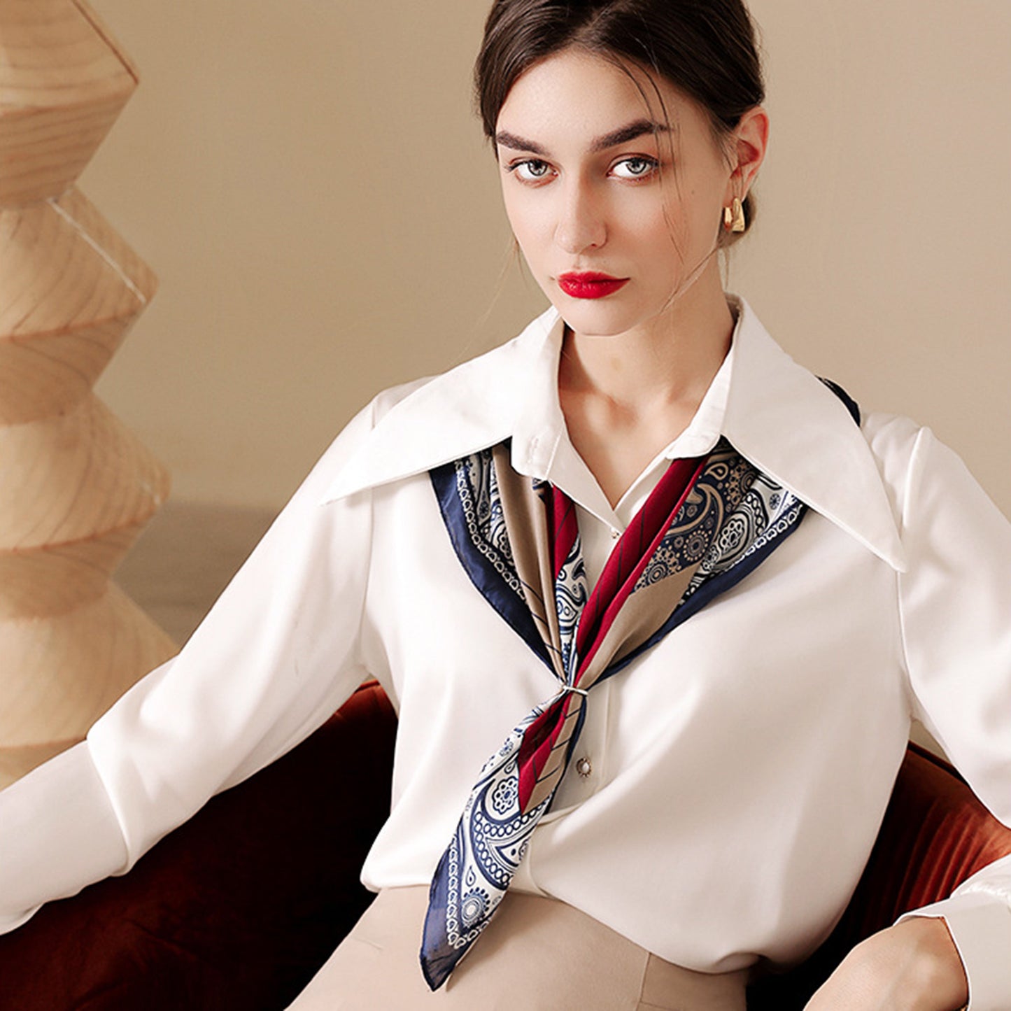 Anna-Kaci Women's Vintage-Inspired Satin Scarf with Artistic Print and Map Detail for Hair Neck or Bag Accessory