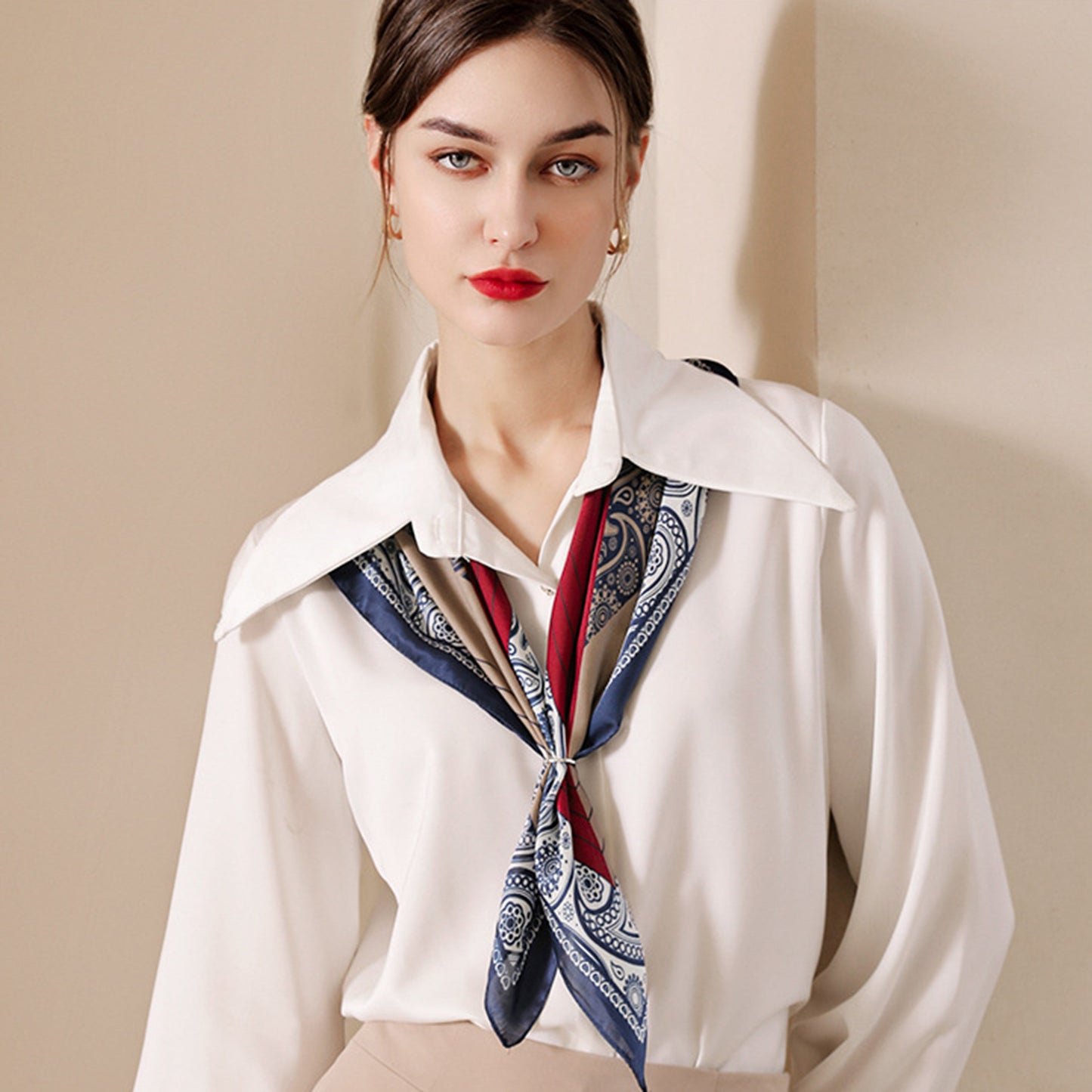 Anna-Kaci Women's Vintage-Inspired Satin Scarf with Artistic Print and Map Detail for Hair Neck or Bag Accessory