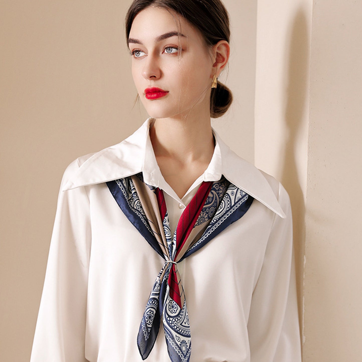 Anna-Kaci Women's Vintage-Inspired Satin Scarf with Artistic Print and Map Detail for Hair Neck or Bag Accessory