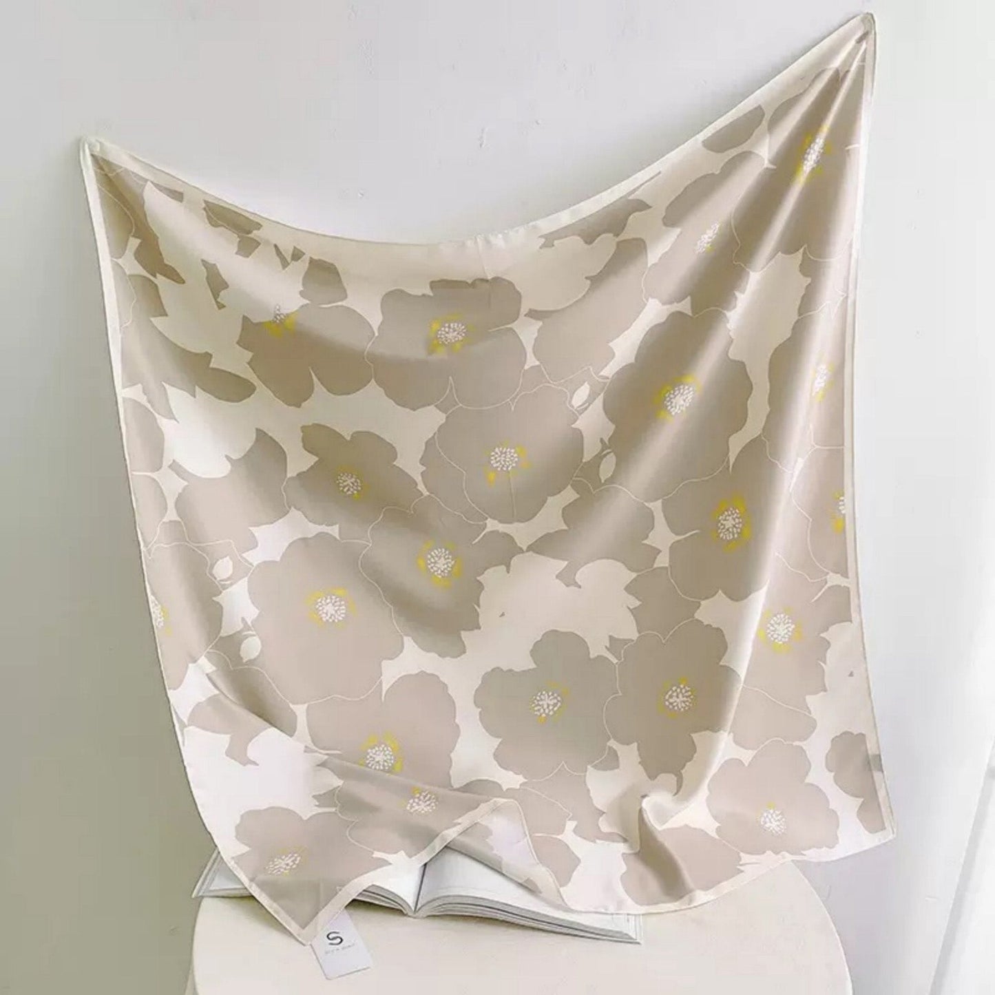 Anna-Kaci Women's Square Floral Print Satin Scarf with Bold Leaf Pattern and Smooth Silky Finish