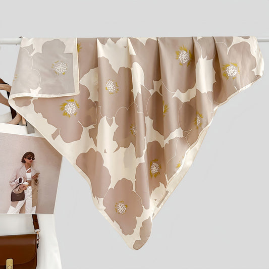 Anna-Kaci Women's Square Floral Print Satin Scarf with Bold Leaf Pattern and Smooth Silky Finish