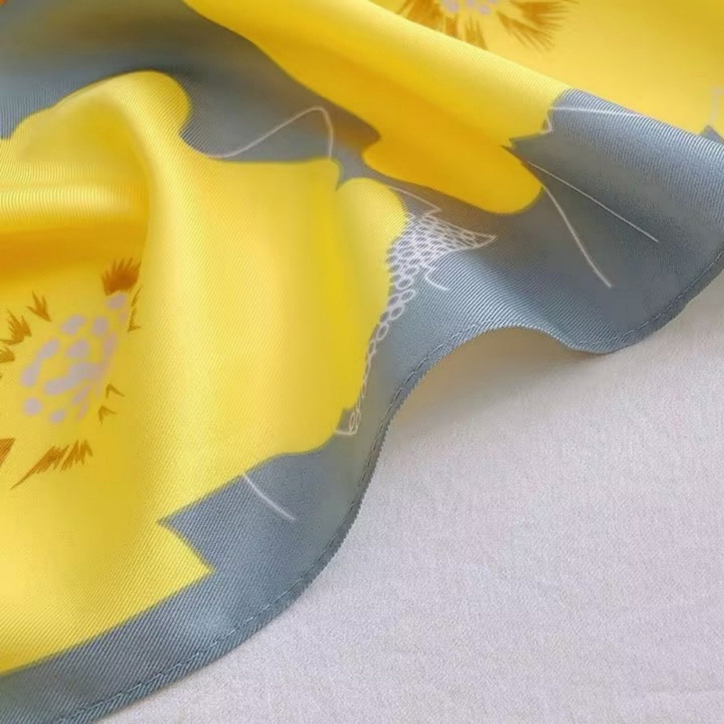 Anna-Kaci Women's Square Floral Print Satin Scarf with Bold Leaf Pattern and Smooth Silky Finish