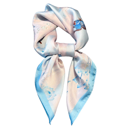 Anna-Kaci Women's Satin Square Scarf with Butterfly and Floral Print Lightweight Silky Neck Head or Bag Accessory