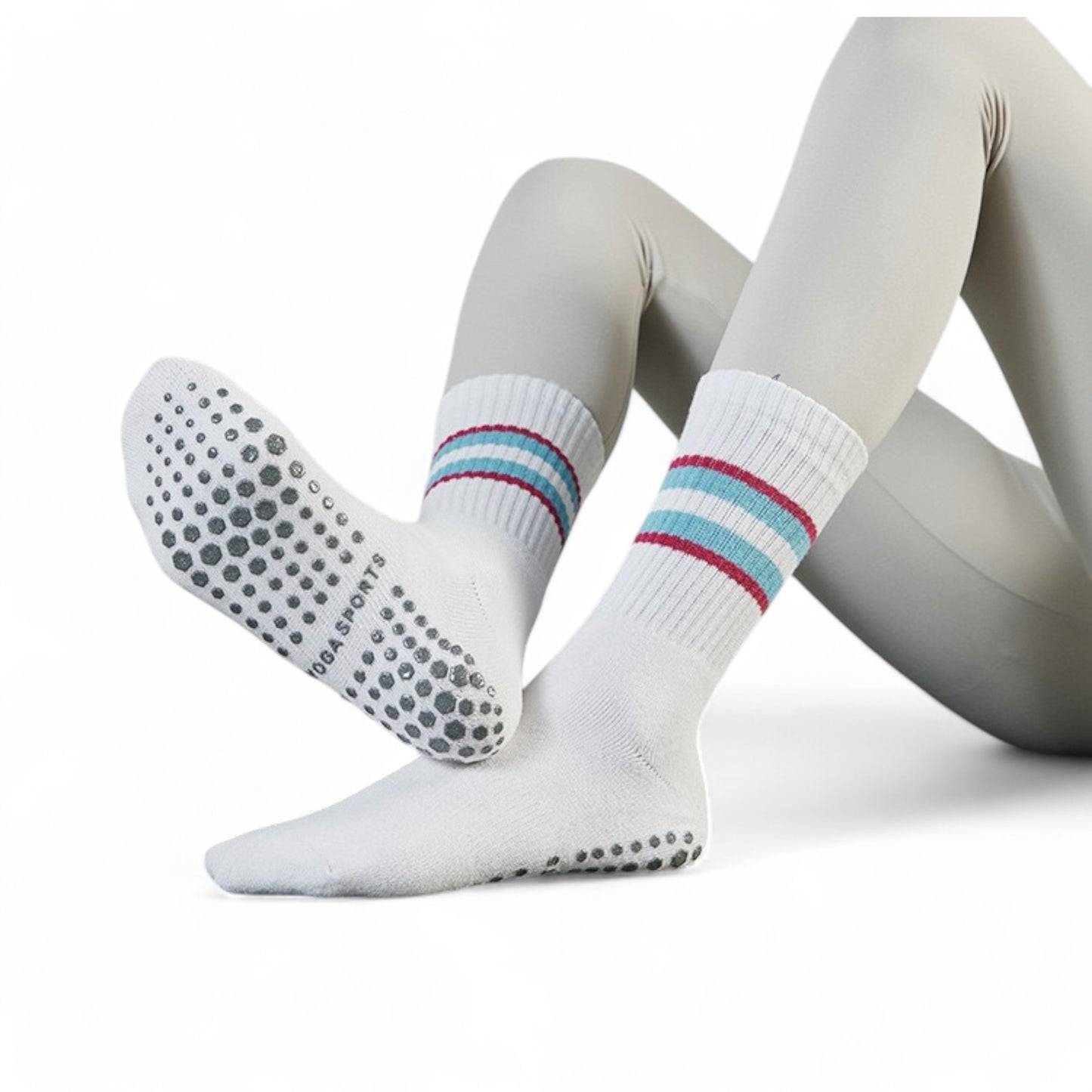 Alilang Women's 3-Pack Non-Slip Athletic Crew Socks with Striped Detail and Cushioned Support - One Size Fits Most