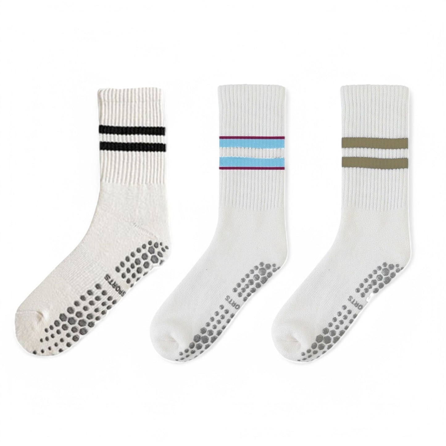 Alilang Women's 3-Pack Non-Slip Athletic Crew Socks with Striped Detail and Cushioned Support - One Size Fits Most